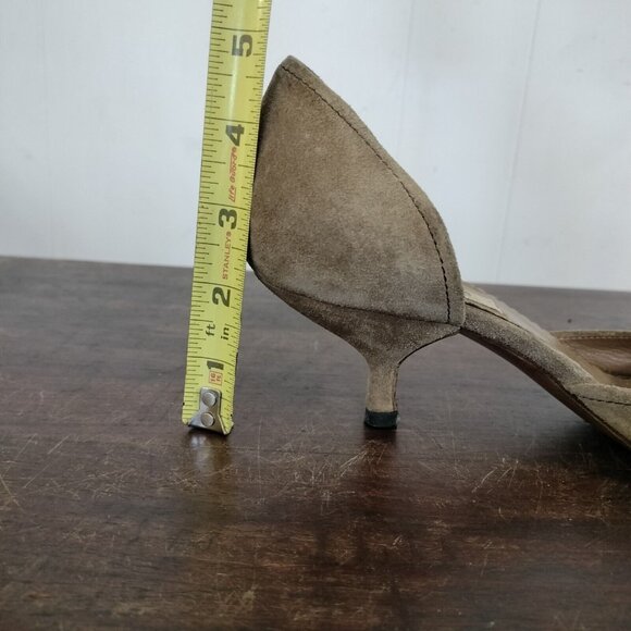 Vintage Y2K Prada Tan Suede Leather Pointy Toe Kitten Heels SZ 38 Buckle - Picture 11 of 12